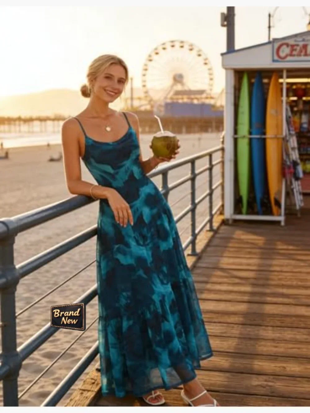 Sleeveless Maxi Dress Flowy Mesh Spaghetti Strap Boho Summer Wedding Guest - Picture 3 of 7